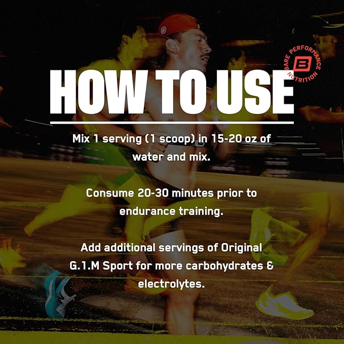BARE PERFORMANCE NUTRITION G.1.M Sport+ Endurance Pre-Workout – Lemon Lime | 25 Servings | 20g Carbs 350mg Sodium 150mg Caffeine | Electrolytes Nootropics &amp Cluster Dextrin® for Energy &amp Fo
