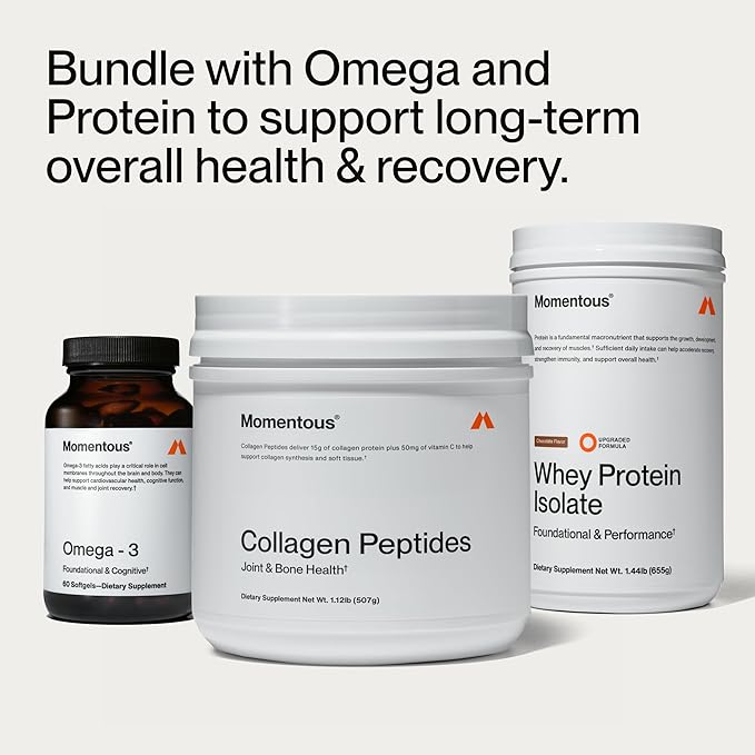 Momentous Grass-Fed Collagen Peptides Powder - Collagen Protein Powder with Fortigel &amp Vitamin C for Hair Skin Nails &amp Joint Health Support - NSF Certified for Sport - Packaging May Vary