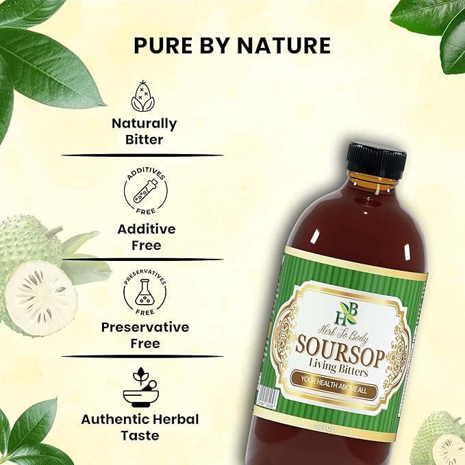 Herb To Body Soursop Bitter Liquid – 16 oz Digestive Bitters made with Wildcrafted Soursop Leaves for Gut Wellness