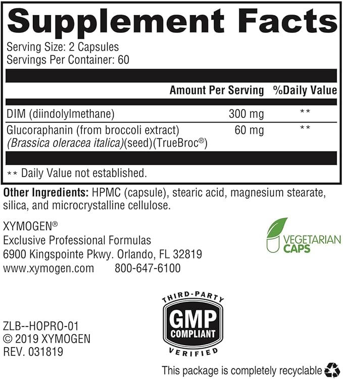 XYMOGEN Hormone Protect - Estrogen Metabolism Support - DIM &amp Broccoli Kale and Kolrabi Extract - Vegetarian Non-GMO &amp Gluten Free - 120 Capsules