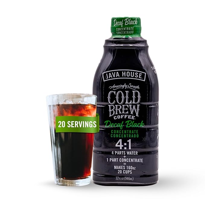 JAVA HOUSE Cold Brew Coffee Decaf Colombian 4:1 Liquid Concentrate 32 Ounce Bottle
