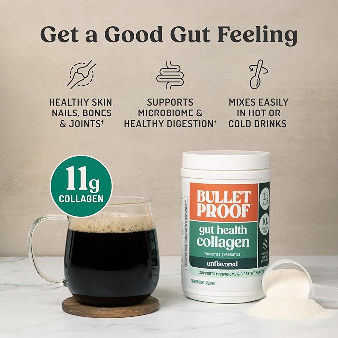 Bulletproof Unflavored Gut Health Collagen Protein 14 Ounces 10g Grass-Fed Collagen Peptides for Gut Skin Bone and Joint Support