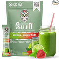 Salud 2-in-1 Greens Powder + Superfood Drink Mix Packets 20+ Fruits and Veggies Probiotics Prebiotics Supports Digestive Health Bloating Relief Vegan Strawberry Lime (15 Servings)