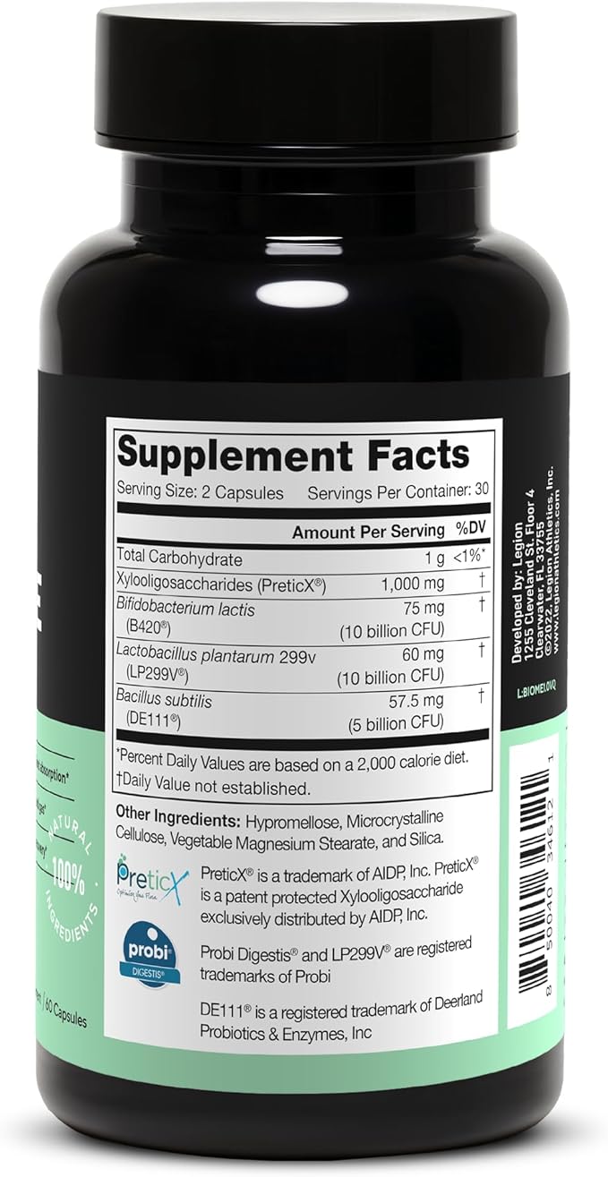 LEGION Biome Probiotic - Natural Probiotics Gut Health Supplement for Women &amp Men - Probiotic Nutritional Supplements Help Reduce Bloating Cramping &amp Gas - Colon Health Probiotic Pills 30 Se