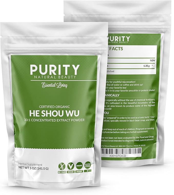 Certified Organic He Shou Wu - Large 5oz Bag of 30:1 Concentrated-Fo-ti - Organic Foti Extract- Fo ti He Shou Wu Organic (Pack of 4)