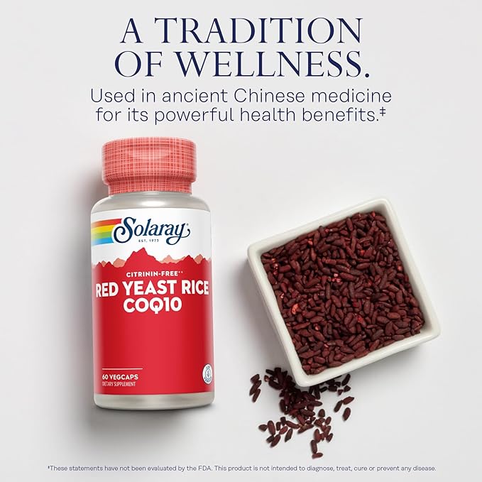 SOLARAY Red Yeast Rice Plus CoQ-10 &amp No-Flush Niacin Vitamin B-3 Healthy Heart &amp Cardiovascular Support Non-Irradiated &amp Citrinin Free 60 Day Money Back Guarantee 60 Servings 60 VegCa