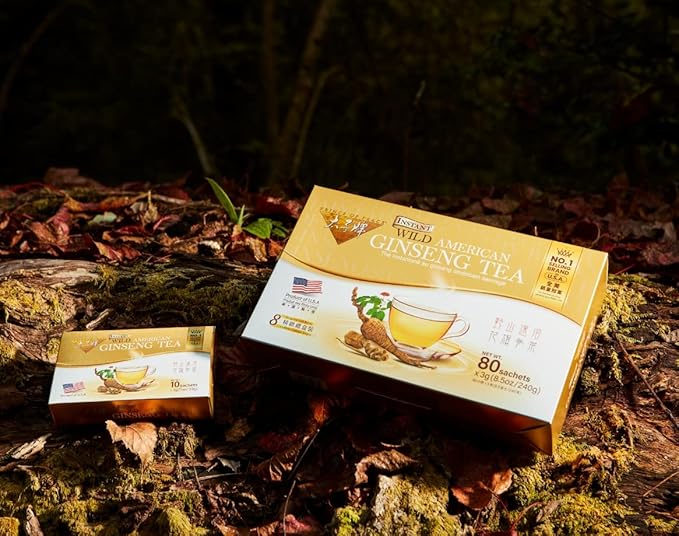 Prince of Peace Instant Wild American Ginseng Tea 80 Sachets – Healthy Drink Caffeine-Free Energy-Boosting Heavy Antioxidants Plant Extract