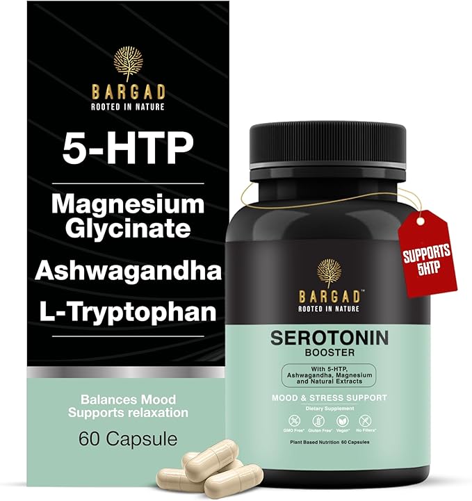 Serotonin Support Supplement – Helps Boosts 5HTP Serotonin &amp Cortisol Levels Herbal Blend – Promotes Positive Mood Calmness Stress Relief | Happy Mood &amp Brain Support | 60 Capsule