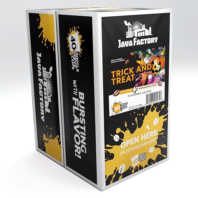 Java Factory Coffee Pods Pumpkin and Marshmallow Flavored Coffee Compatible with K Cup Brewers Including 2.0 Trick and Treat 40 Count