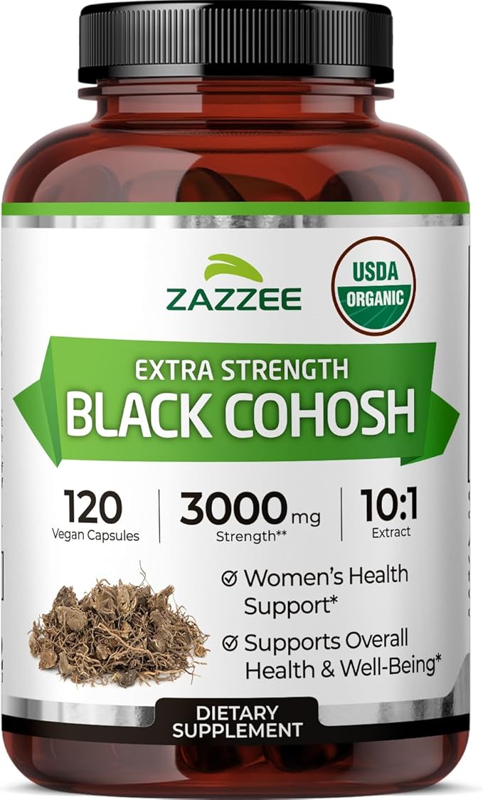 Zazzee USDA Organic Black Cohosh 10:1 Extract 120 Vegan Capsules 4 Month Supply Actaea Racemosa Women’s Health &amp Hormonal Balance Support All-Natural Non-GMO Made in the USA