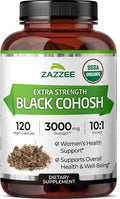 Zazzee USDA Organic Black Cohosh 10:1 Extract 120 Vegan Capsules 4 Month Supply Actaea Racemosa Women’s Health &amp Hormonal Balance Support All-Natural Non-GMO Made in the USA