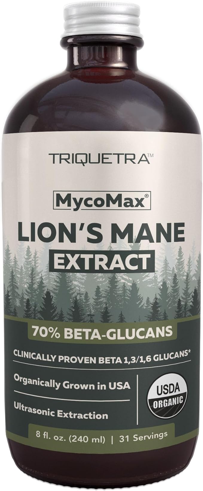 MycoMax Lions Mane Extract - 70% Beta Glucans Max Potency Organic Lions Mane Supplement US Grown + Ultrasonic Extraction - 500 mg per serving - Mental Clarity Focus and Memory - 8 oz.