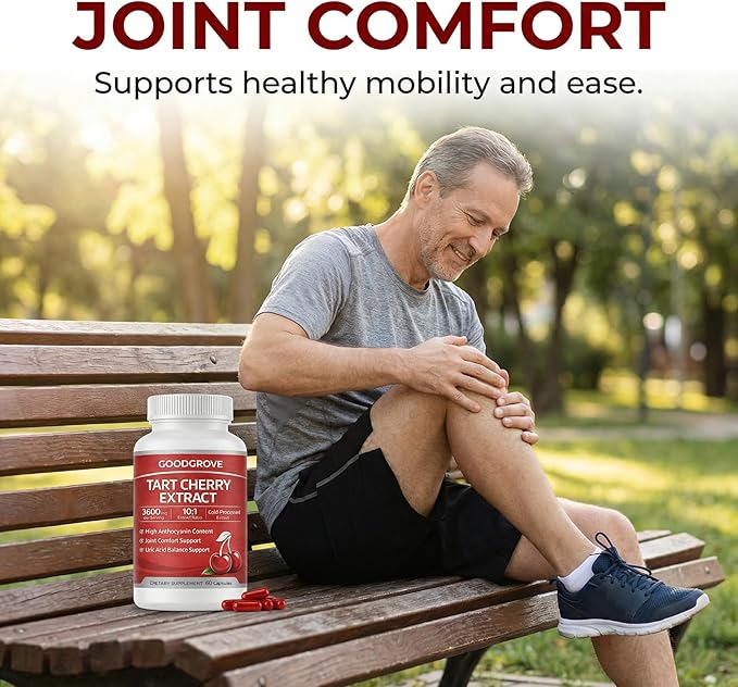 Good Grove Tart Cherry Extract Capsules GoodGrove Tart Cherry Extract Supplement | 10:1 Extract 3600mg Strength | Supports Joint Comfort 60 Count (1)