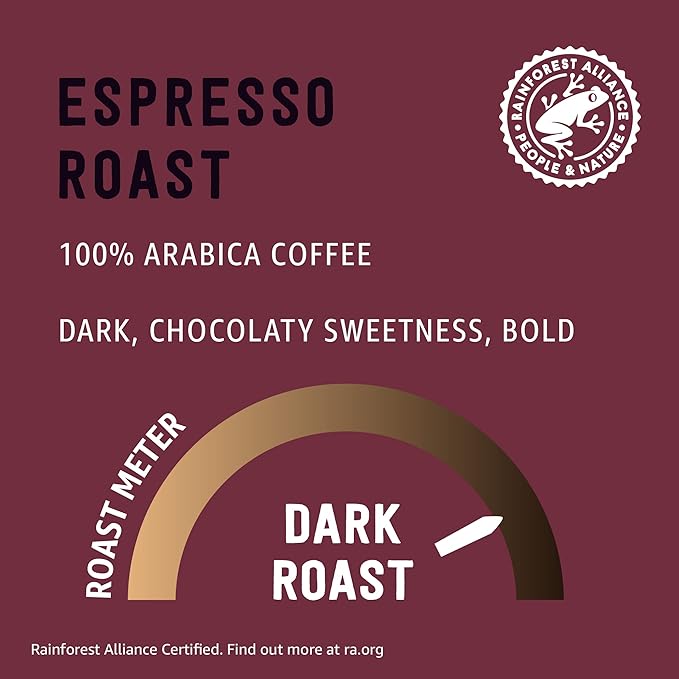 Amazon Brand - Happy Belly Espresso Roast Compostable Coffee Pods (Dark Roast) Compatible with K-Cup Brewer 96 Count