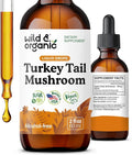 Wild &amp Organic Turkey Tail Tincture - Immune &amp Gut Support - Turkey Tail Mushroom Extract Drops - Vegan Sugar &amp Alcohol-Free Liquid Supplement - 2 fl oz