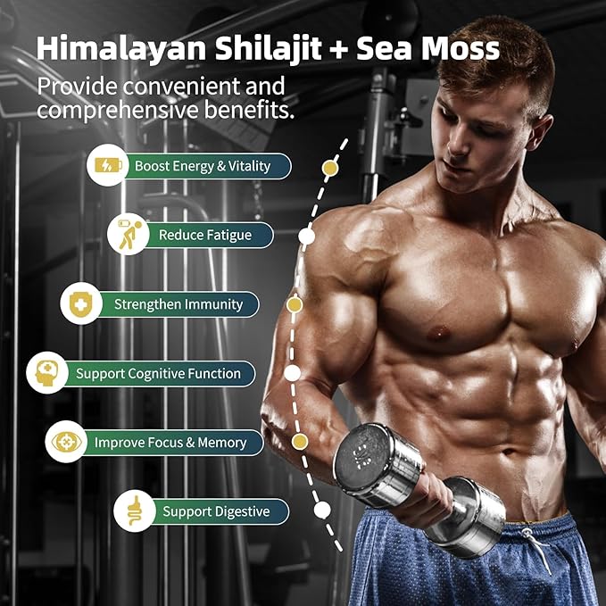 Shilajit for Men Sea Moss and Shilajit Bundle All in 1 Supplements with Coenzyme Q10 Black Seed Ashwagandha Taurine Burdock for Energy Endurance Antioxidant &amp Immune Support 240 Capsules