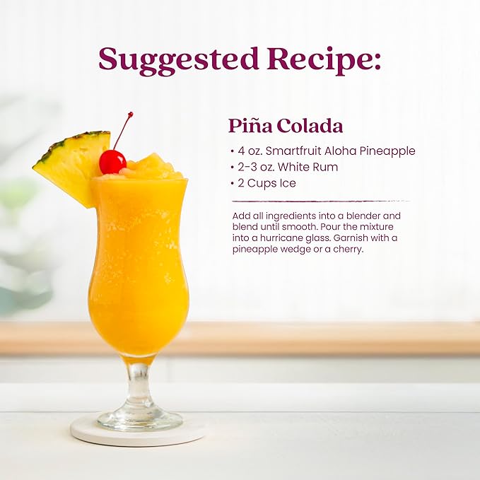 Smartfruit Aloha Pineapple + Prebiotic – 100% Real Fruit Purée with Pineapple Banana Apple &amp Coconut – Great for Smoothies Juice Yogurt Cocktails Teas – High in Vitamin A – 48oz