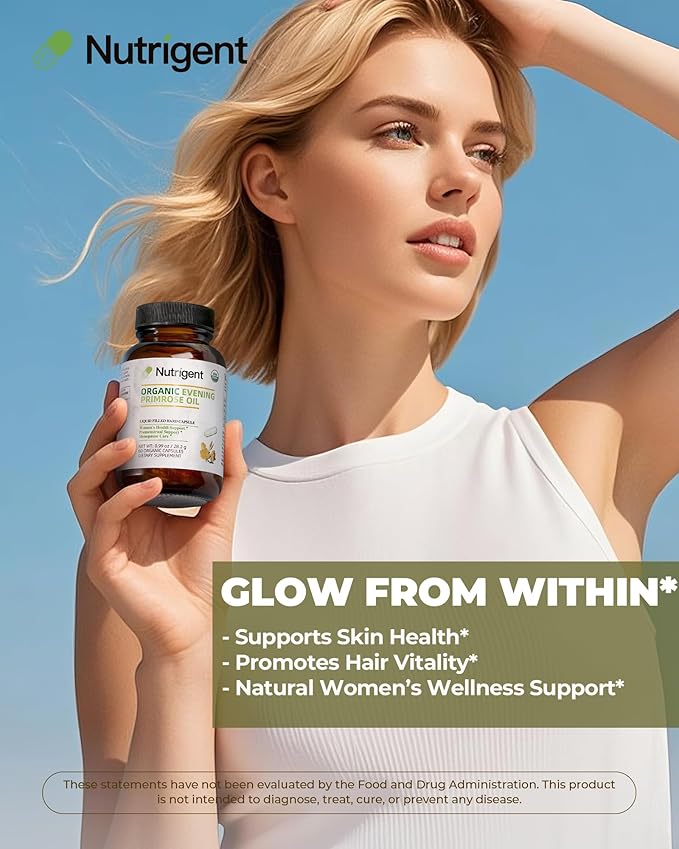 Organic Evening Primrose Oil Supplement 940 mg 100% Pure with 10% GLA High Absorption Liquid Organic Capsules Promotes Women's Health &amp Skin Health Cold Pressed 60 Count