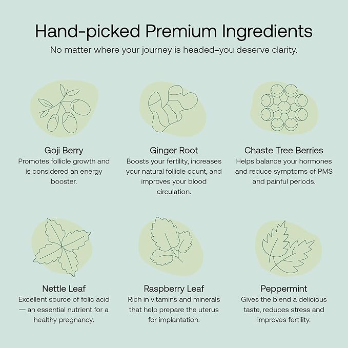 Mira Fertility Tea Caffeine-Free 100% Organic Goji Berry and Ginger Root Helps Regulate Cycles Support Conception and Promote Hormone Balance Peppermint 20 Tea Bags Per Box