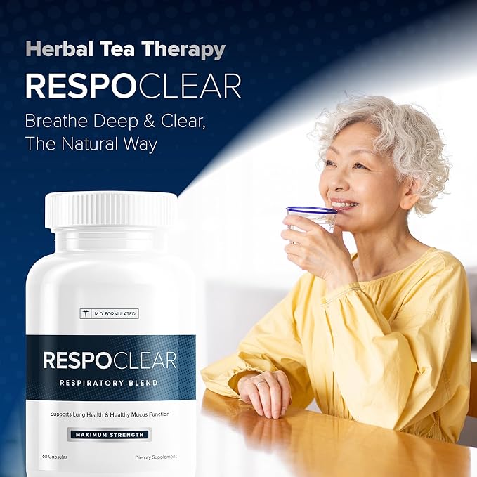 RespoClear (60 Caps): Respiratory Lung Health &amp Sinus Support Supplement - NAC Elderberry &amp Quercetin - Lung Detox for Smokers &amp The Pollution-Conscious - GMO-Free &amp Made in USA