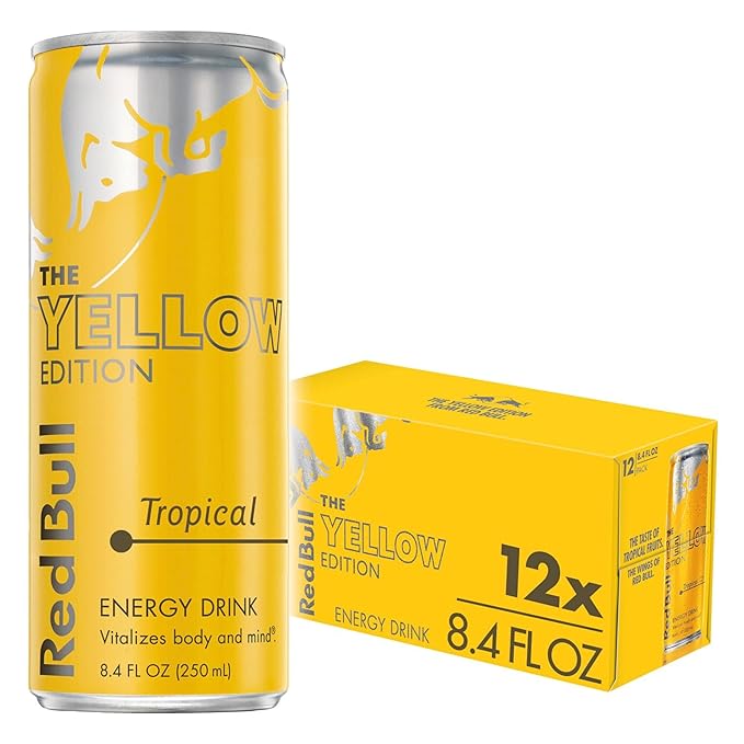 Red Bull Yellow Edition Energy Drink Tropical with 80mg Caffeine plus Taurine &amp B Vitamins 8.4 Fl Oz Pack of 12 Cans