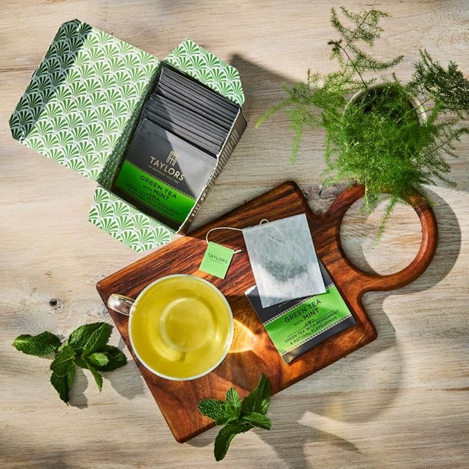 Taylors of Harrogate Green Tea with Mint Individually Wrapped Bags 20 Count (Pack of 6) Refreshing Light &amp Lively Caffeinated Enjoy Hot or Iced 120 Teabags Total