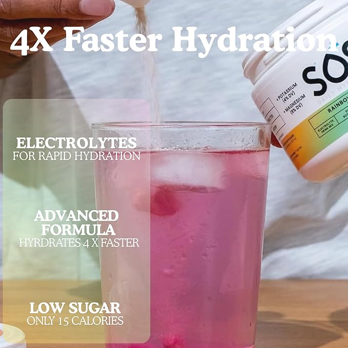 SOS Hydration Electrolyte Powder Drink Mix – Rainbow Sherbet 31 Servings | Low Sugar Electrolytes 15 Cal | Keto Hydration Powder for Rapid Rehydration