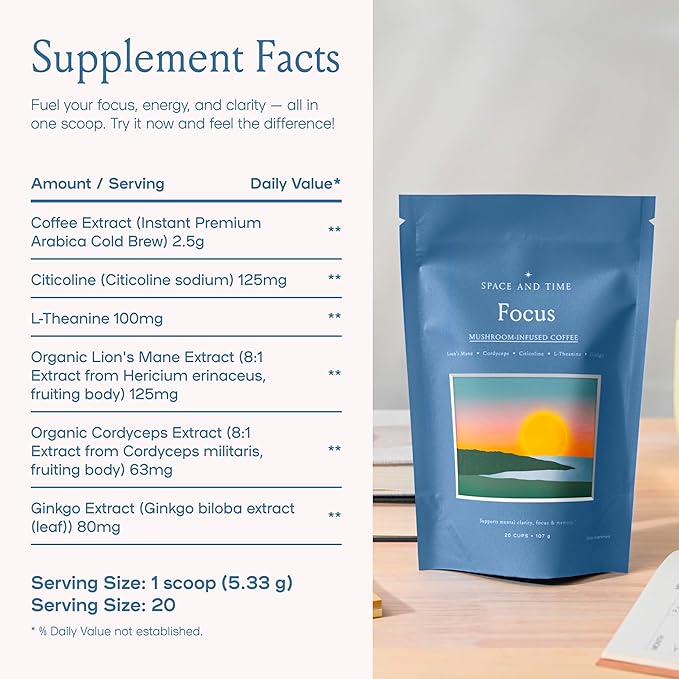 Mushroom Coffee 20 Cups of Focus Productivity &amp Clean Energy Instant Mushroom Coffee with Lions Mane Cordyceps and L-Theanine