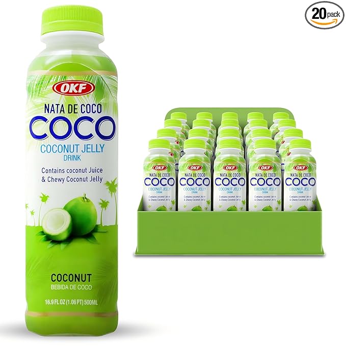 OKF Coconut Water Original with Chewy Coconut Jelly No Preservatives No Artificial Color Gluten Free Natural Hydration Drink &amp Juice 16.9 Fl Oz (Pack of 20)