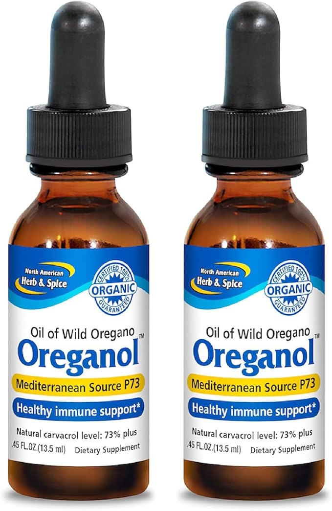 NORTH AMERICAN HERB &amp SPICE Oreganol - 0.45 fl oz Pack of 2 - Unprocessed Wild Organic Oregano Oil - Mediterranean Source P73 - Non-GMO - 388 Total Servings