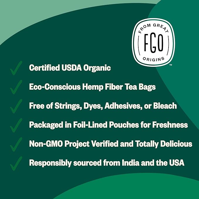 FGO Organic Moringa Mint Tea 100 Count Eco-Conscious Herbal Tea Bags Resealable Bag Caffeine Free Packaging May Vary (Pack of 1)