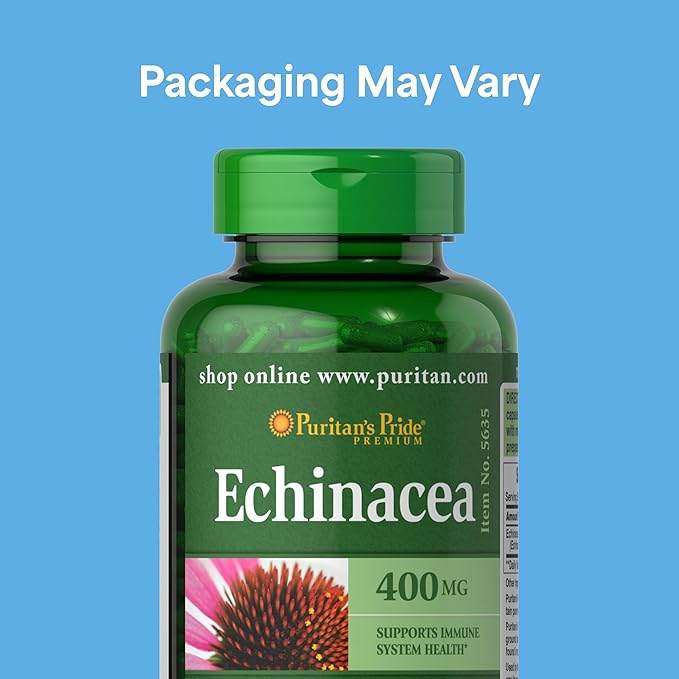 Puritan's Pride Premium Echinacea Natural Whole Herb Herbal Supplement 400mg Dietary Supplement for Health Immune System Support 200 Rapid Release Capsules 2 Pack