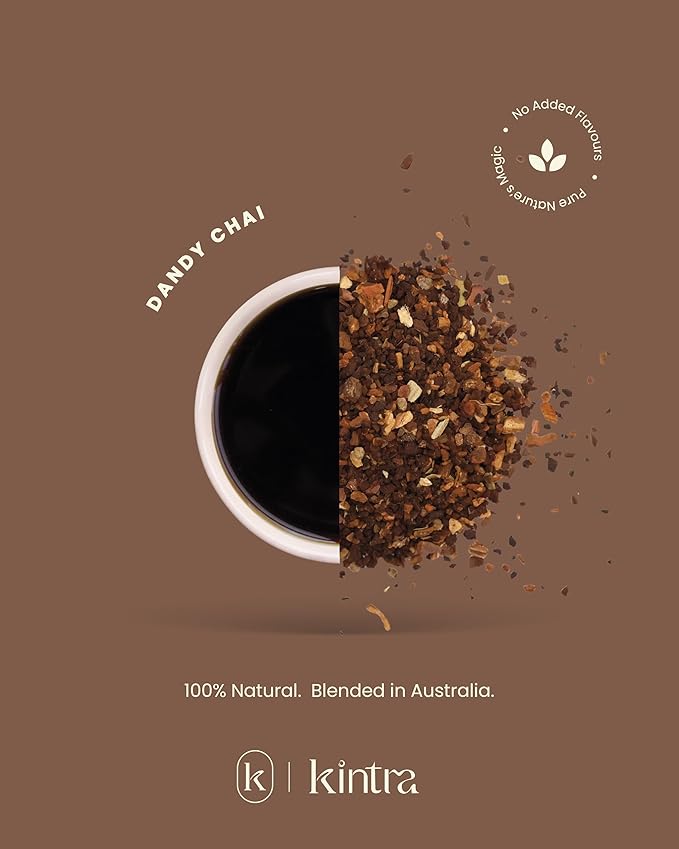 Kintra Foods Loose Leaf Dandy Chai Herbal Tea Jar 150g | Dandy Blend Instant Herbal Beverage with Dandelion | Spiced Dandelion Root Herbal Infusion Warming &amp Digestive Support Blend | Caffeine F