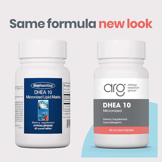 Allergy Research Group ARG DHEA 10 Micronized Lipid Matrix - Supports Hormone Balance &amp Brain Function - Delivers 10 mg DHEA - Micronized &amp Plant Sourced - Hypoallergenic - 60 Servings - 60 Ca
