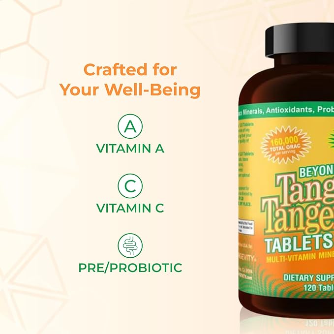 Youngevity Beyond Tangy Tangerine 2.0 Multi-Vitamin &amp Mineral Complex - Made with Natural &amp Whole Foods | 160000 ORAC | 120 Tablets - 2-Pack