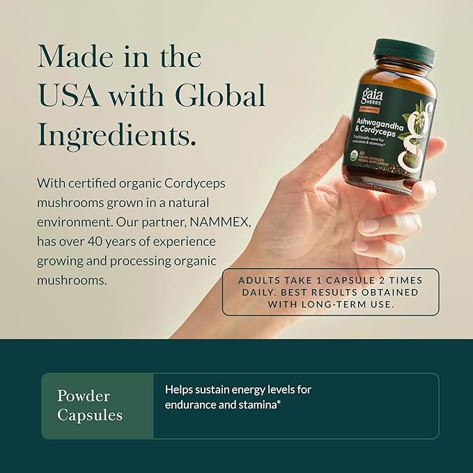 Gaia Herbs Adaptogen Performance - Energy Support Supplement with Ingredients Traditionally Used to Help Sustain Endurance &amp Stamina* - with Cordyceps &amp Ashwagandha - 60 Vegan Capsules (60 Ser