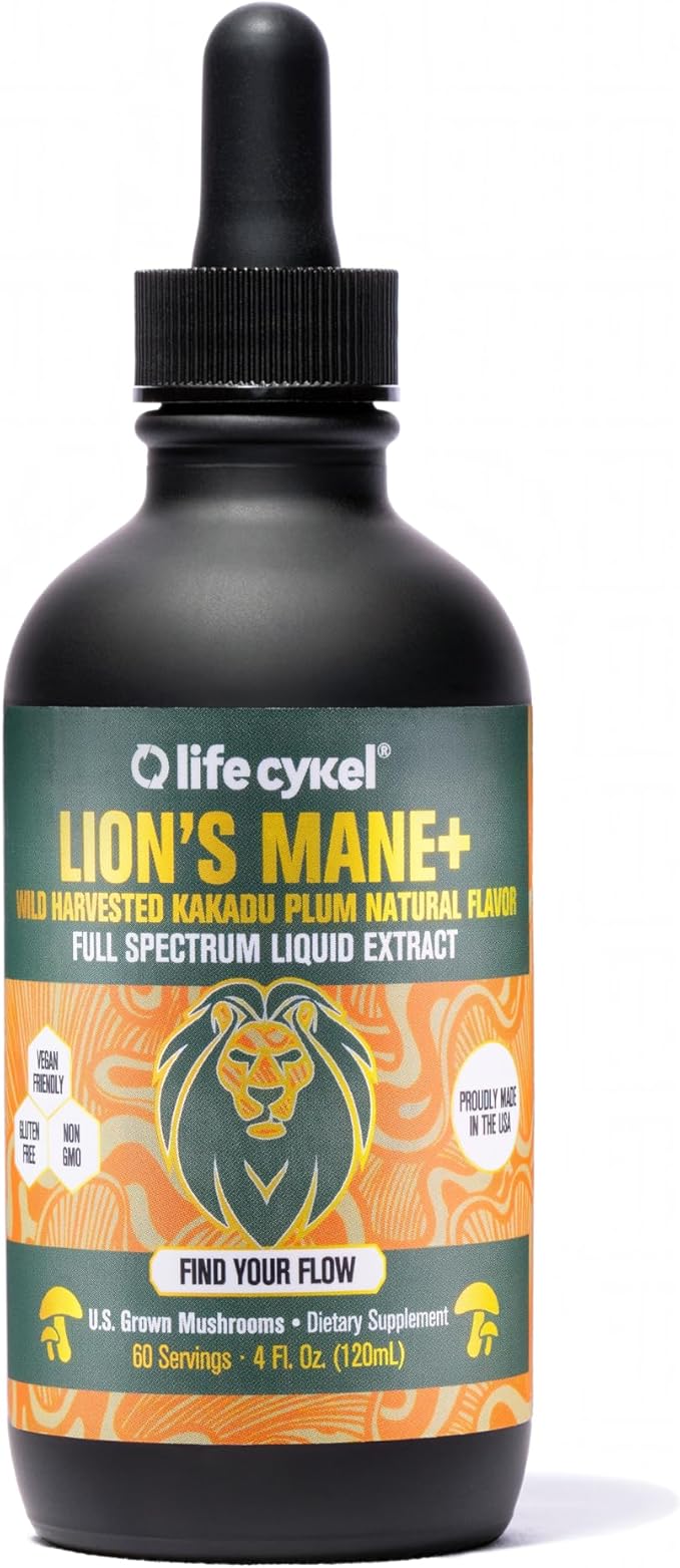 Life Cykel - Lion's Mane Mushroom Extract with Kakadu Plum - Brain Booster Nootropic for Memory Focus &amp REM Sleep - Non-GMO Organic Mushroom Tincture - 4 Fl Oz (60 Servings)