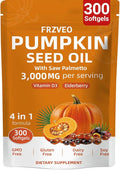 Pumpkin Seed Oil with Saw Palmetto Vitamin D3 &amp Elderberry-300 Capsules Pure Virgin Oil Essential Fatty Acids &amp Phytosterols-Supports Prostate Function Hair Health &amp Urinary Comfort