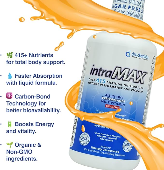 Drucker Labs Organic Sugar-Free All-in-One Performance Liquid Multivitamin for Men &amp Women | Non-GMO Gluten &amp Dairy Free | with Magnesium Zinc Vitamins D C &amp E | 32 oz