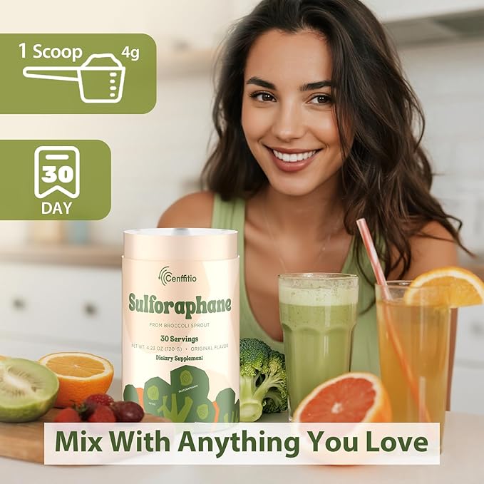 Sulforaphane Supplement from Broccoli Sprouts | NRF2 Activation Antioxidant &amp Detox Support | Broccoli Sprout Powder for Myrosinase and Glucoraphanin | Vegan High Absorption | 30 Servings