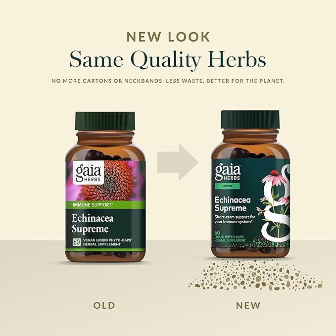 Gaia Herbs Echinacea Supreme - Immune Support Supplement - Echinacea Purpurea &amp Angustifolia Blend to Support Immune System* - 60 Vegan Liquid Phyto-Caps (30 Servings)