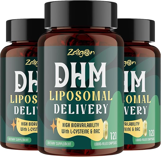 Zaigon Liposomal DHM Supplements 1000 mg dihydromyricetin with l-cysteine Milk Thistle Electrolytes Ginger NAC L-Theanine &amp Vitamin B for Recovery After Drinking &amp Liver Support 360 Cap