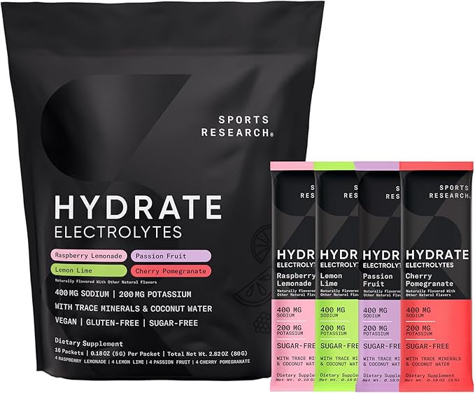 Sports Research Unflavored Organic Collagen Peptides Unflavored Creatine Monohydrate and Hydrate Electrolytes Powder Packets (16x Variety Pack)