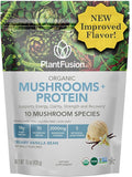 PlantFusion Mushroom Protein Powder - 3 in 1 Vegan Protein Powder Mushroom Supplement and Adaptogen Supplement - Support Mental Focus Immunity and Recovery - Vanilla 1lb