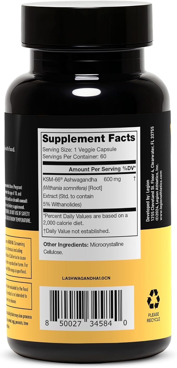 LEGION KSM-66® Ashwagandha Root Extract - Ashwagandha Root Powder Supplement to Improve Your Mood Sleep &amp Athletic Performance - Extra Strength Ashwagandha Root Extract (60 Servings)