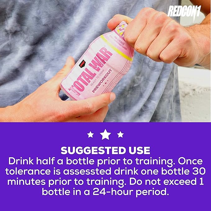 REDCON1 Total War Ready to Drink Pre Workout - Endurance Boosting Keto Friendly RTD Formula - Amino Acid + Citrulline Malate Pre Workout Drink for Men &amp Women (Grape 12 Servings)