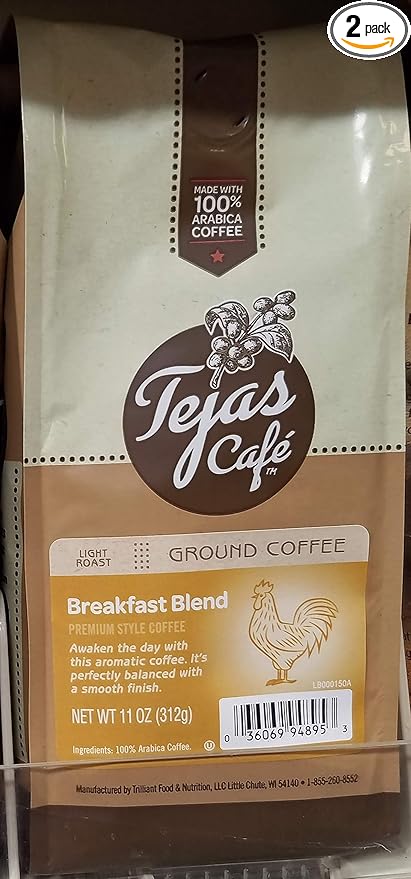 Tejas Cafe Breakfast Blend Ground Coffee 11 oz (Pack of 2)