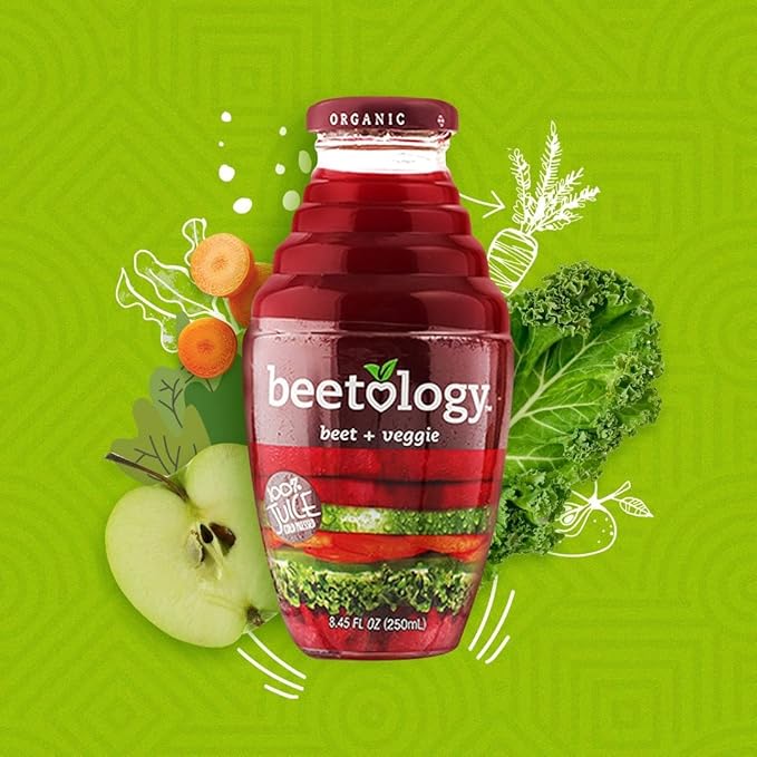 Beetology Organic Beet and Veggie Juice 8.45oz (6 Pack) | 100% Cold Pressed | Heart Healthy | Nutrient Packed Vegetable Juice | Vibrant Flavor