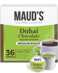 Maud's Dubai Chocolate Flavored Coffee Pods 36 ct Medium Roast Flavored Coffee in Single Serve Pods – 100% Arabica Beans Compatible with Keurig K Cups Maker
