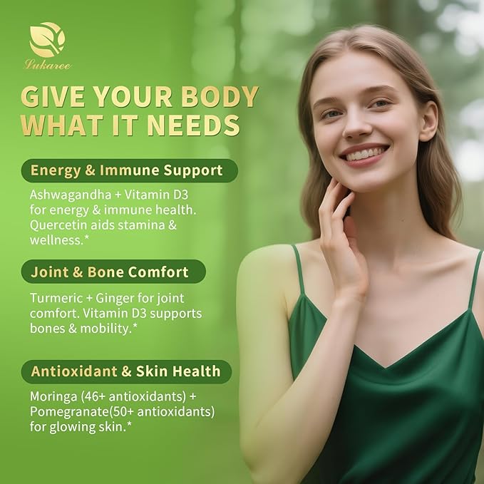 12-in-1 Organic Moringa Drops with Ashwagandha Turmeric Quercetin Lipsomal 98% Absorption &amp 30:1 Extract for Energy Immune Joint Digestive Metabolism Vegan Non-GMO More Potency Than Moringa Pow
